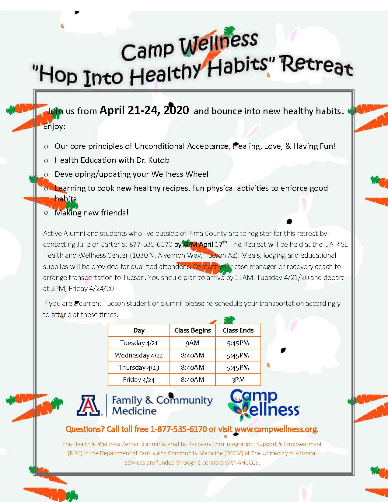 Hop Into Healthy Habits Retreat 4/21-4/24/20
