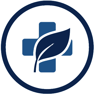 Medical icon with blue leaf